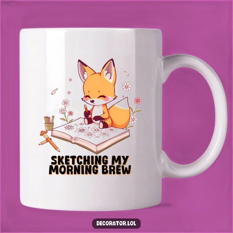 Funny Fox Floral Sketch Mug: Artistic Gift for Creatives!