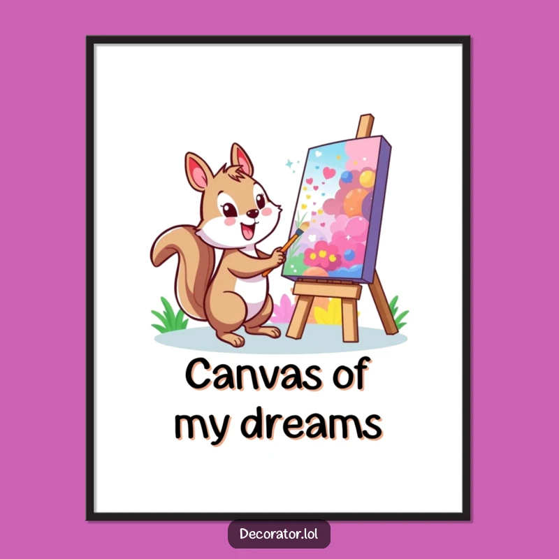 Funny Squirrel Artist Digital Print: Vibrant Wall Art, Unique Funny Gift