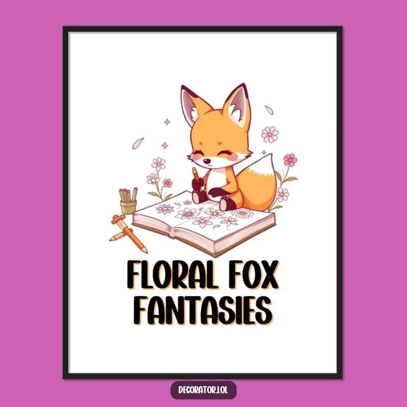 Funny Fox Floral Sketch Digital Art: Artistic Decor!