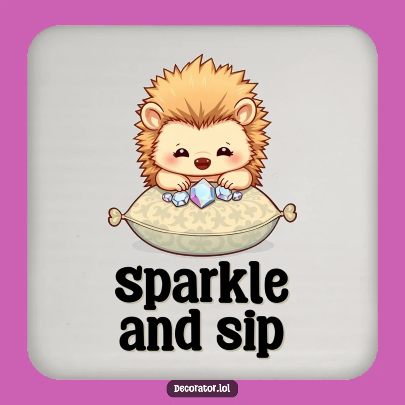 Funny Hedgehog Gem Coaster Set: Sparkly Table Gift!