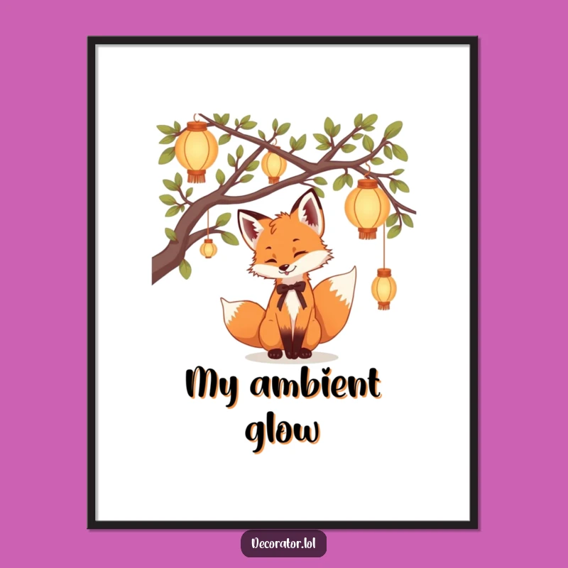 Funny Fox Lantern Poster: Enchanted Tree Art, Humorous Night Decor Gift