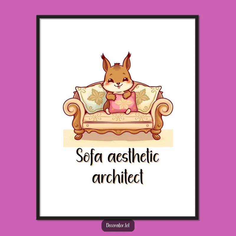 Funny Squirrel Decor Masterpiece Poster: Sofa Cushion Art, Humorous Wall Decor Gift