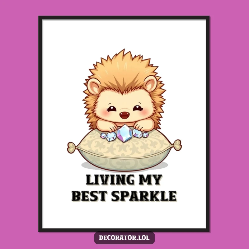 Funny Hedgehog Gem Art Poster: Sparkly Decor!