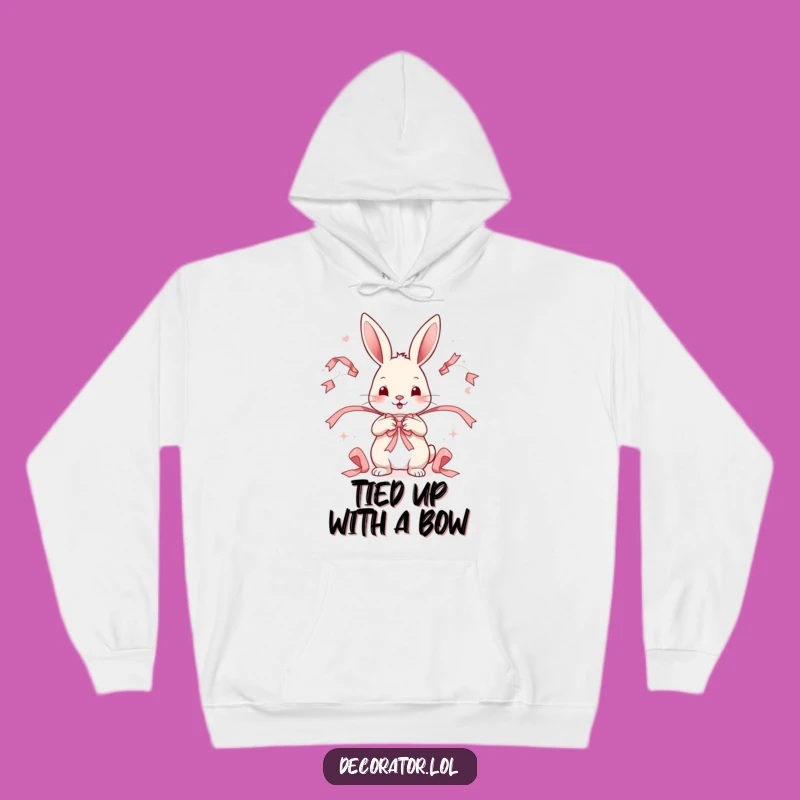 Cozy Funny Rabbit Ribbon Arranging Hoodie: Warm Gift for Crafters!