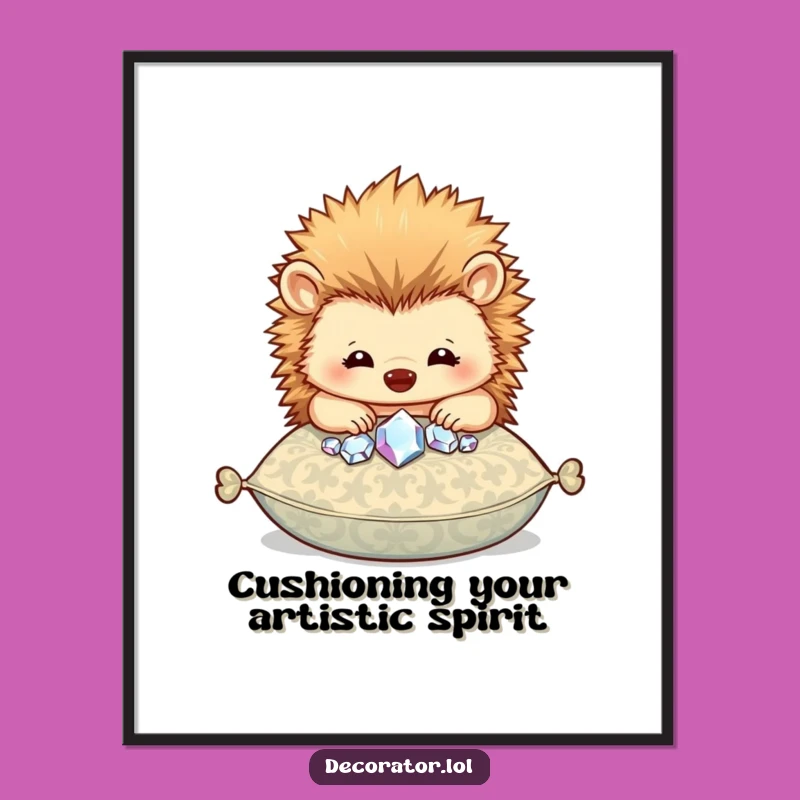 Free Printable Wall Art: Happy Hedgehog Gem Decorator, Whimsical Art Print