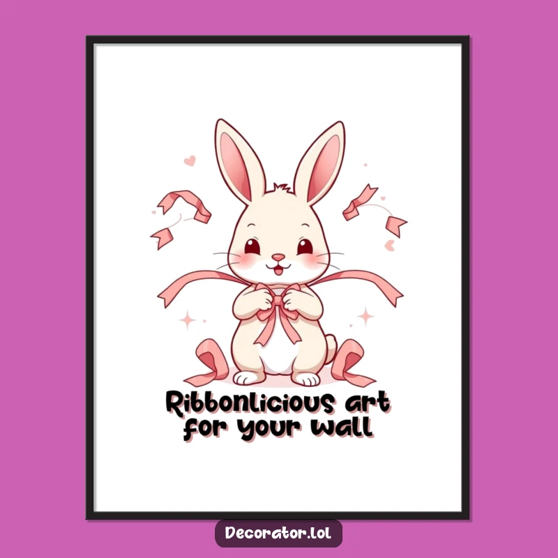 Free Printable Wall Art: Funny Rabbit Decorating Ribbons, Whimsical Home Decor