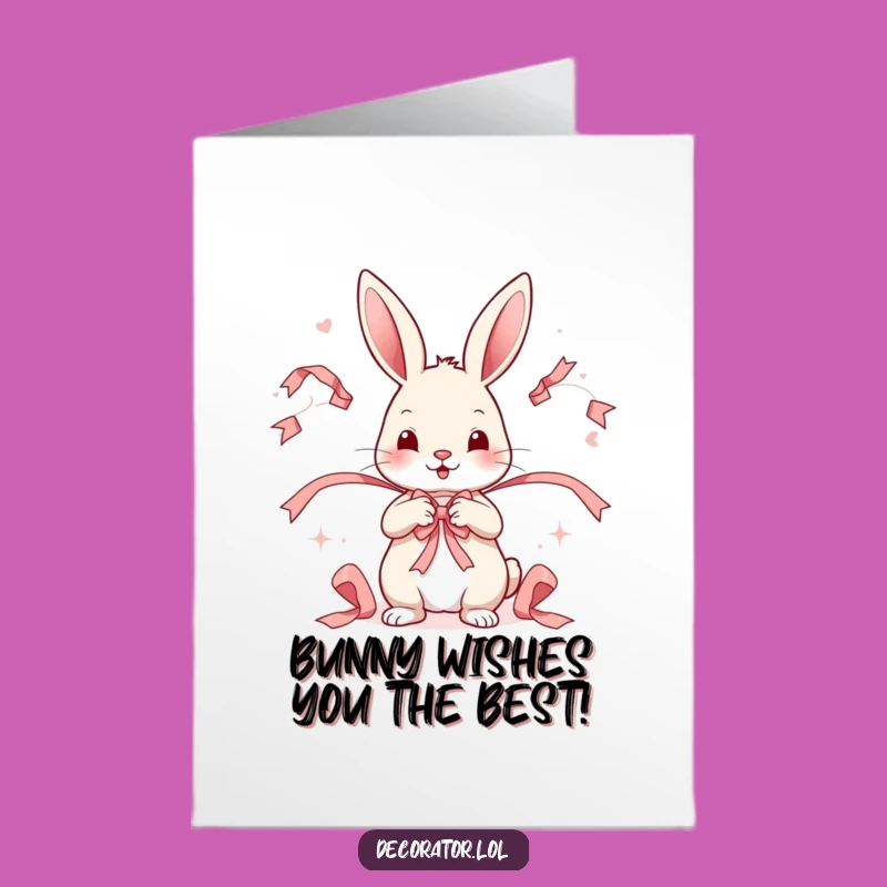 Free Printable Birthday Card: Funny Rabbit Decorating Ribbon, Downloadable Gift