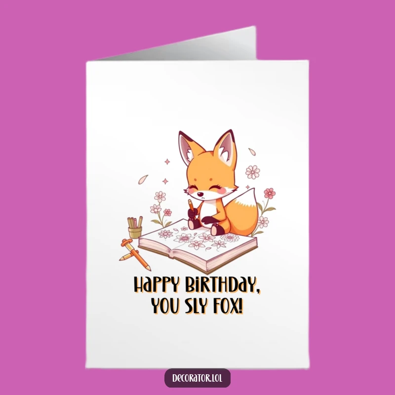 Artistic Free Printable Birthday Card: Fox Sketch Artist, Creative Downloadable Gift
