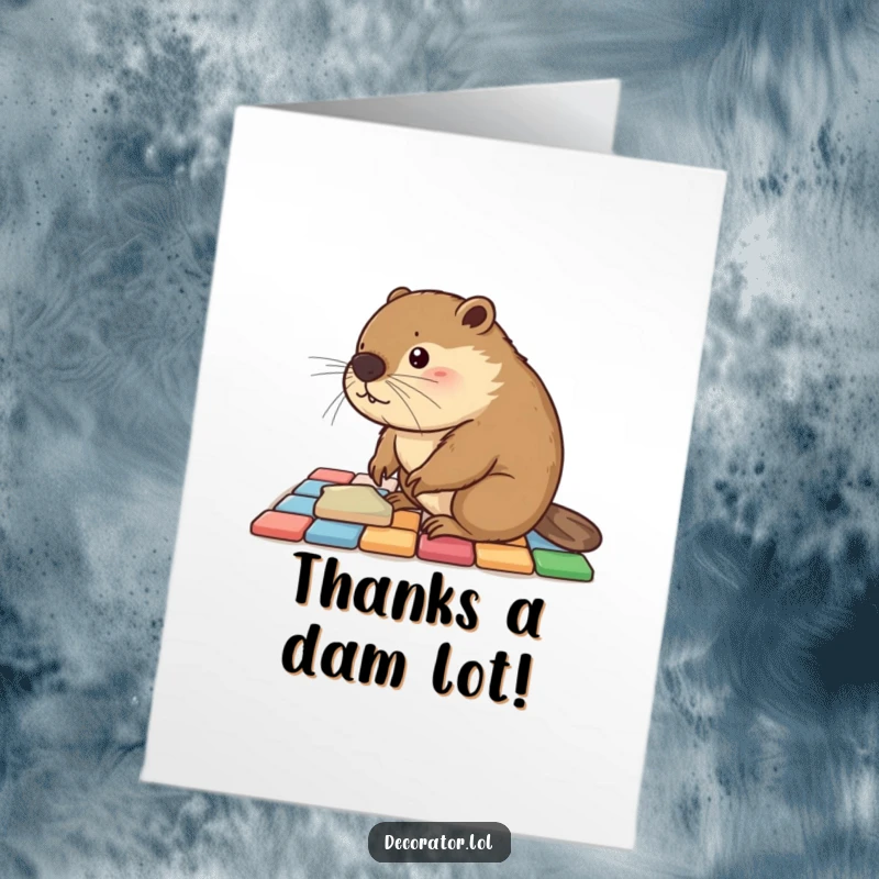Funny Free Printable Thank You Card: A busy beaver focused on placing colorful tiles perfectly, a detailed thank you.