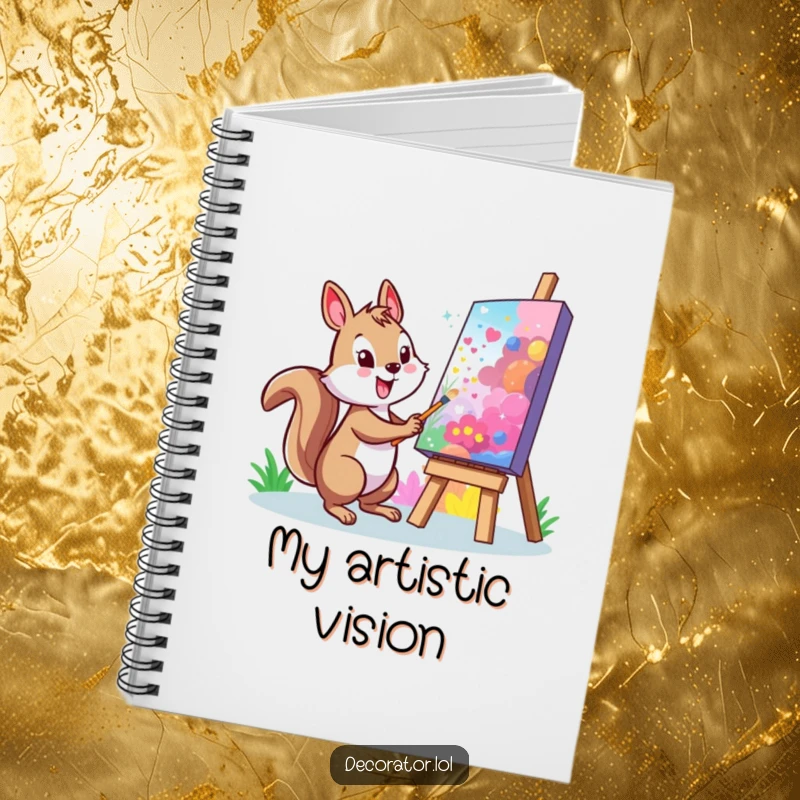 Funny Squirrel Notebook: A cheerful character painting a vibrant mural on a large, colorful canvas, perfect for sketching creative ideas.