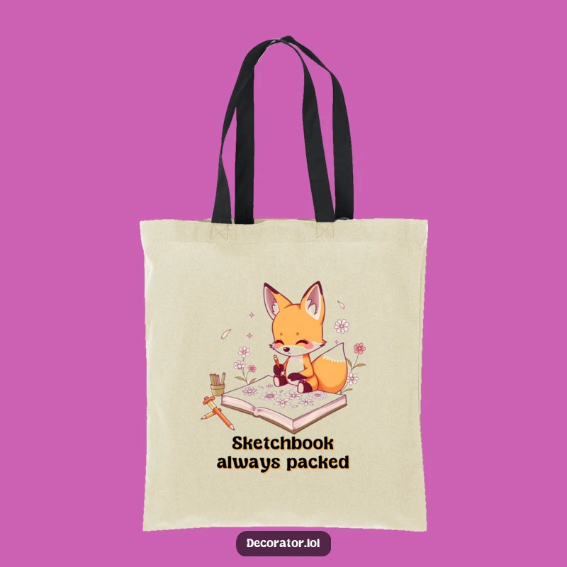 Funny Fox Floral Sketch Tote Bag: Art Supply Gift!